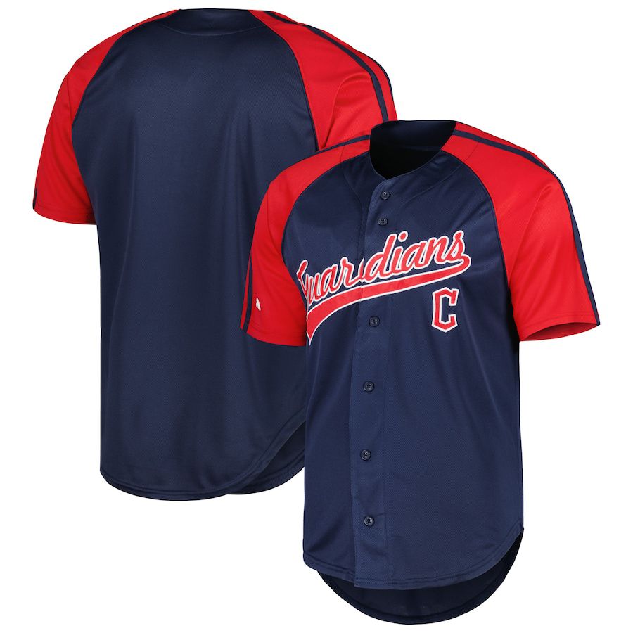 Men Cleveland Guardians Stitches Navy Team Button Down Raglan Replica MLB Jersey